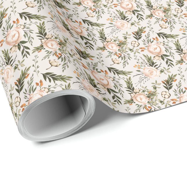 Elegant Boho Floral Ivory Terracotta  Wrapping Paper (Roll Corner)