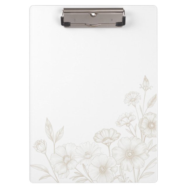 Elegant Boho Floral Line Art Frame Background Clipboard (Front)