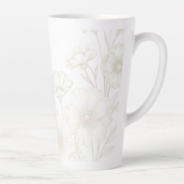 Elegant Boho Floral Line Art Frame Background Latte Mug (Right)