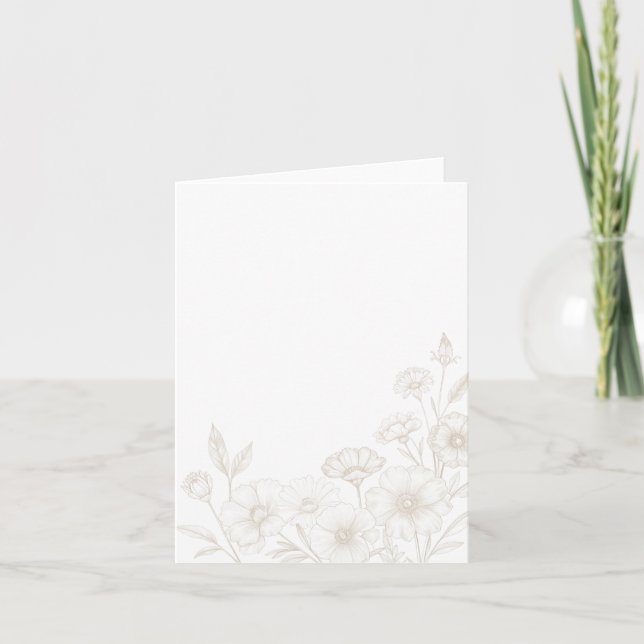 Elegant Boho Floral Line Art Frame Background Note Card (Front)