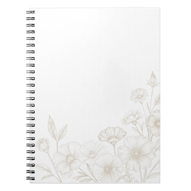 Elegant Boho Floral Line Art Frame Background Notebook (Front)