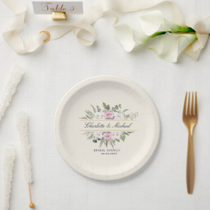 Elegant Boho Floral Monogram Bridal Shower  Paper Plate