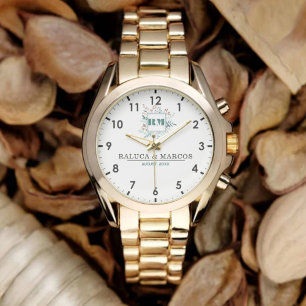 Elegant Boho Floral Monogram Couple’s Name Watch