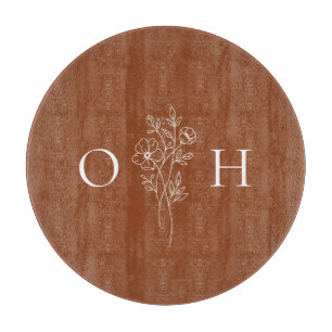 Elegant Boho Floral Monogram  Cutting Board