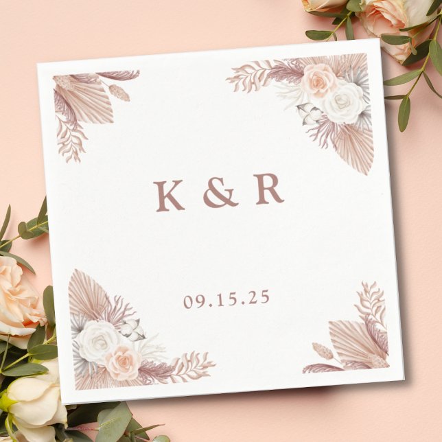 Elegant Boho Floral Monogram Wedding  Napkin (Creator Uploaded)