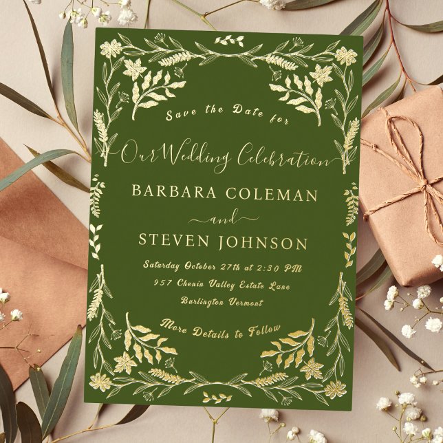 Elegant Boho Floral Moss Green Typography Wedding (Creator Uploaded)
