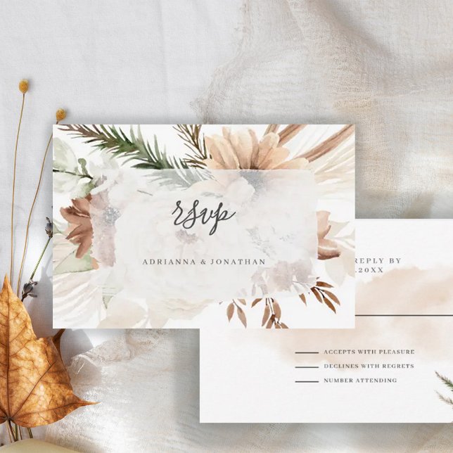 Elegant Boho Floral Pampas  RSVP Card (Creator Uploaded)