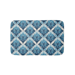 Elegant Boho Floral Pattern in Blue Bath Mat