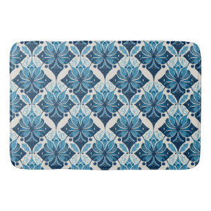 Elegant Boho Floral Pattern in Blue Bath Mat