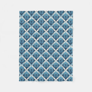 Elegant Boho Floral Pattern in Blue Fleece Blanket