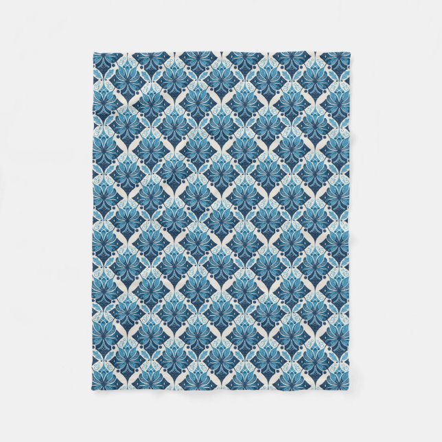 Elegant Boho Floral Pattern in Blue Fleece Blanket (Front)