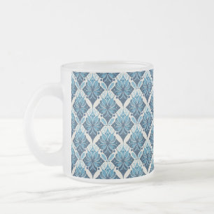 Elegant Boho Floral Pattern in Blue Frosted Glass Coffee Mug