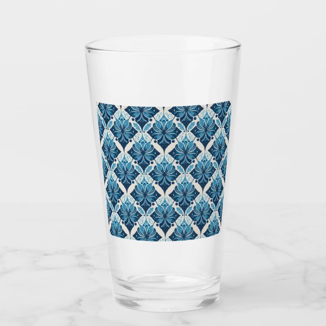 Elegant Boho Floral Pattern in Blue Glass (Front)