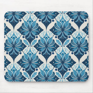 Elegant Boho Floral Pattern in Blue Mouse Mat