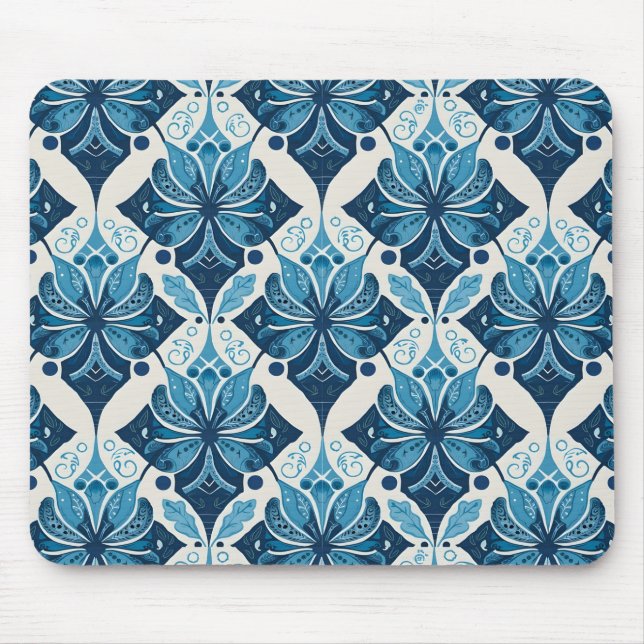 Elegant Boho Floral Pattern in Blue Mouse Mat (Front)