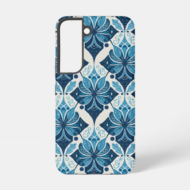 Elegant Boho Floral Pattern in Blue Samsung Galaxy S22 Case (Back)