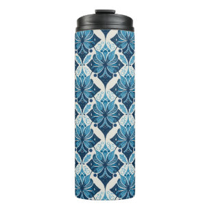 Elegant Boho Floral Pattern in Blue Thermal Tumbler