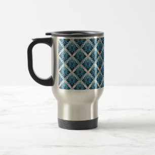 Elegant Boho Floral Pattern in Blue Travel Mug