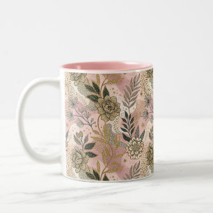 Elegant Boho Floral Pattern Two-Tone Coffee Mug