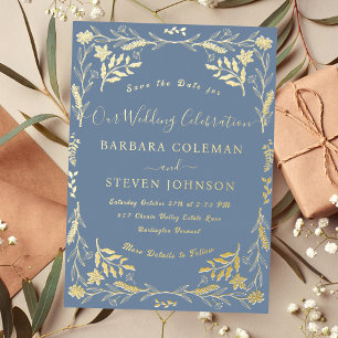 Elegant Boho Floral Periwinkle Typography Wedding
