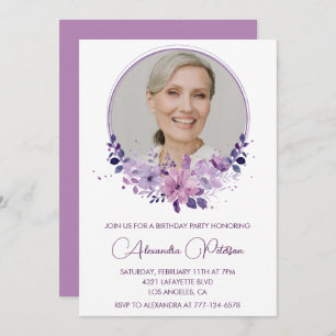 Elegant Boho Floral Photo 91st birthday Invitation