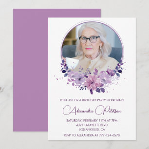 Elegant Boho Floral Photo 93rd birthday Invitation