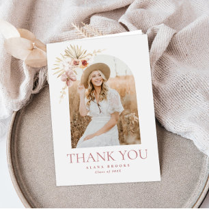 Elegant Boho Floral Photo Graduation Thank You Card