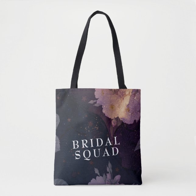 Elegant Boho Floral Purple Fantasy Bride Maids Tote Bag (Front)