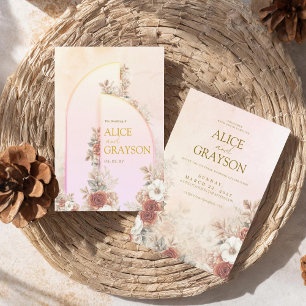 Elegant Boho Floral Purple Pink Modern Wedding  Invitation