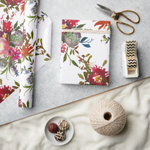 Elegant Boho Floral Red Botanical Wedding Gift Wrapping Paper