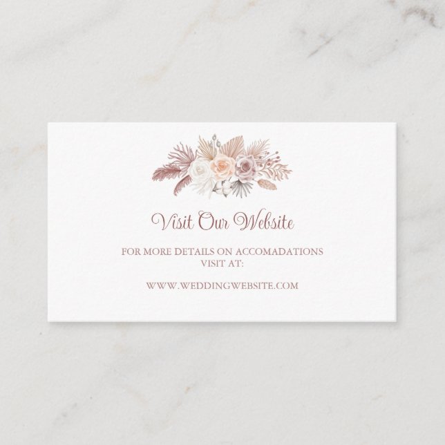 Elegant Boho Floral Rose Gold Wedding Website Enclosure Card (Front)