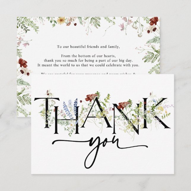 Elegant Boho Floral Thank You Cards (Front/Back)