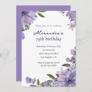 Elegant Boho Floral Watercolor 79th birthday Invitation