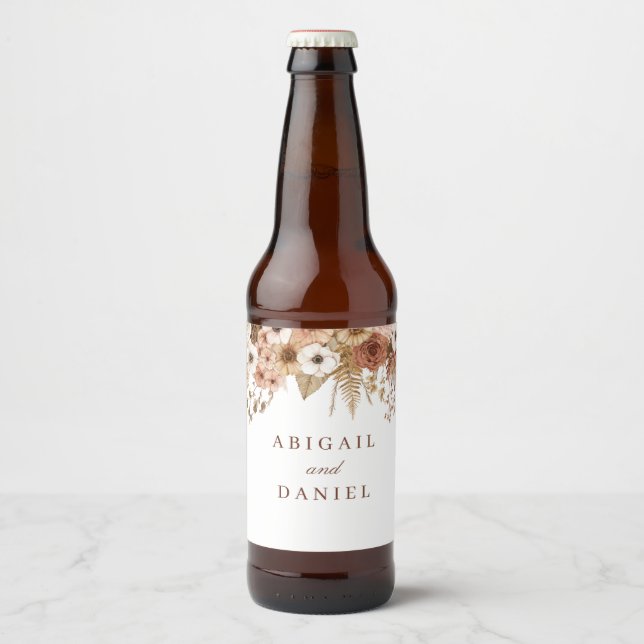Elegant Boho Floral Wedding  Beer Bottle Label (Front)
