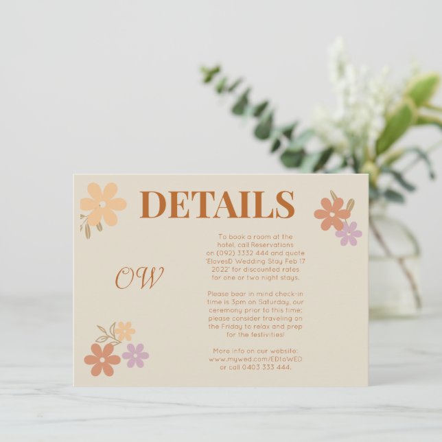 Elegant Boho Floral Wedding enclosure card (Standing Front)