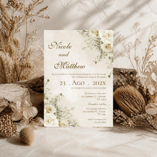 Elegant boho floral wedding invitation