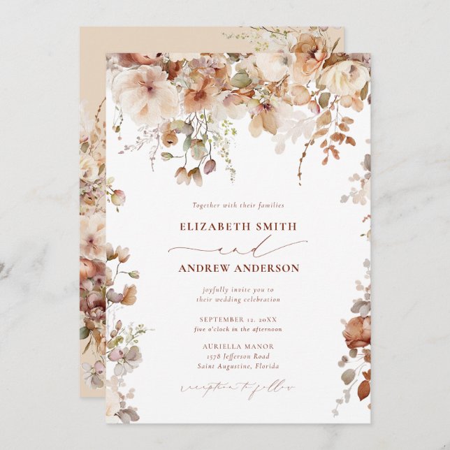 Elegant Boho Floral Wedding  Invitation (Front/Back)