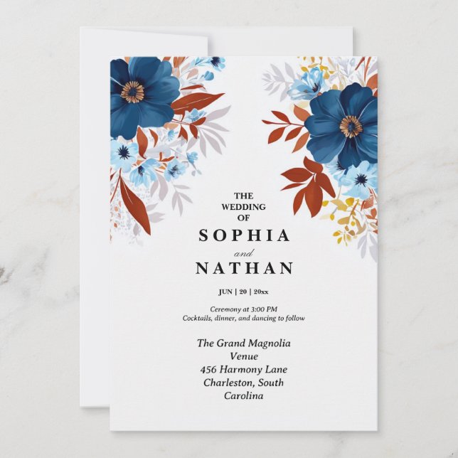Elegant Boho Floral Wedding Invitation Custom  (Front)
