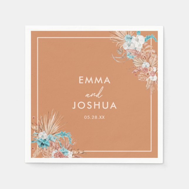Elegant Boho Floral Wedding Napkin (Front)