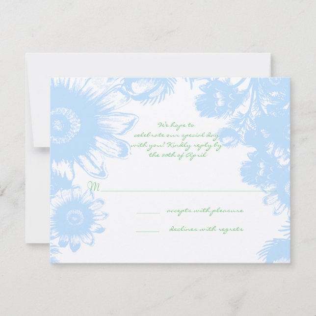 Elegant Boho Floral Wedding Pastel Blue RSVP Card (Front)