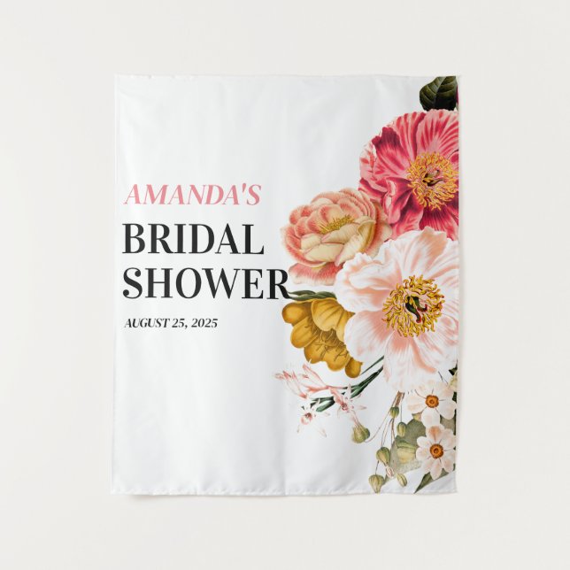 Elegant Boho Floral Wedding Photo Booth Backdrop Tapestry (Front)