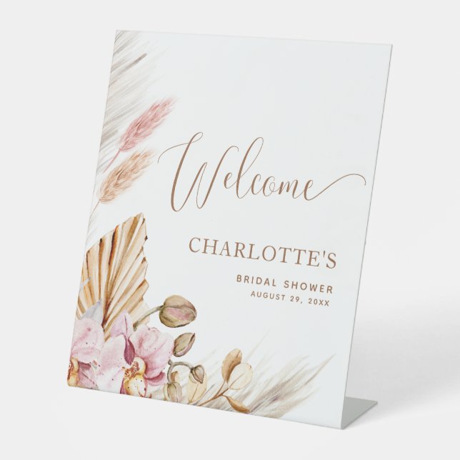 Elegant Boho Floral | Wedding Shower Pedestal Sign (Front)