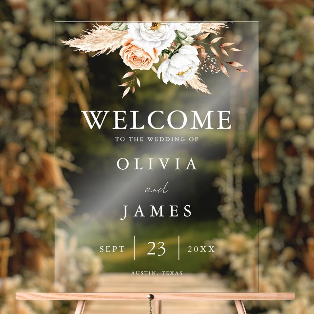 Elegant Boho Floral Wedding Welcome Acrylic Sign (Creator Uploaded)
