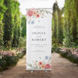 Elegant Boho Floral Wedding Welcome Retractable Banner