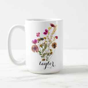 Elegant Boho Floral Wildflower Custom Name Coffee Mug