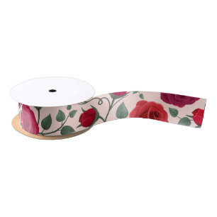 Elegant Boho Floral Wildflower Red Satin Ribbon