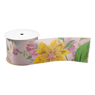 Elegant Boho Floral Wildflower Satin Ribbon