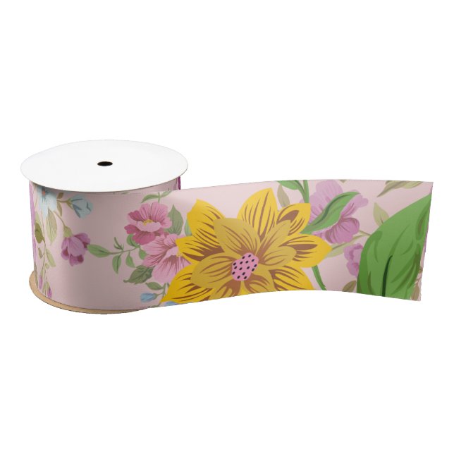 Elegant Boho Floral Wildflower Satin Ribbon (Spool)