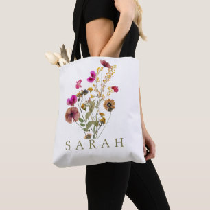 Elegant Boho Floral Wildflower Tote Bag