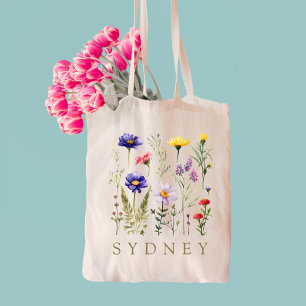 Elegant Boho Floral Wildflower Tote Bag